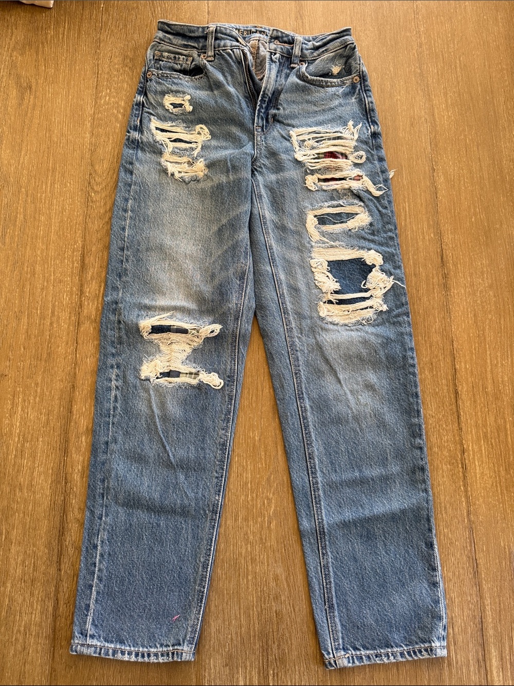 American Eagle Outfitters Distressed Light Blue Straight Jeans